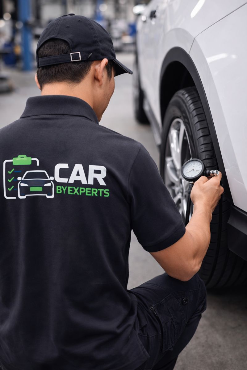 Technician inspecting the car on site